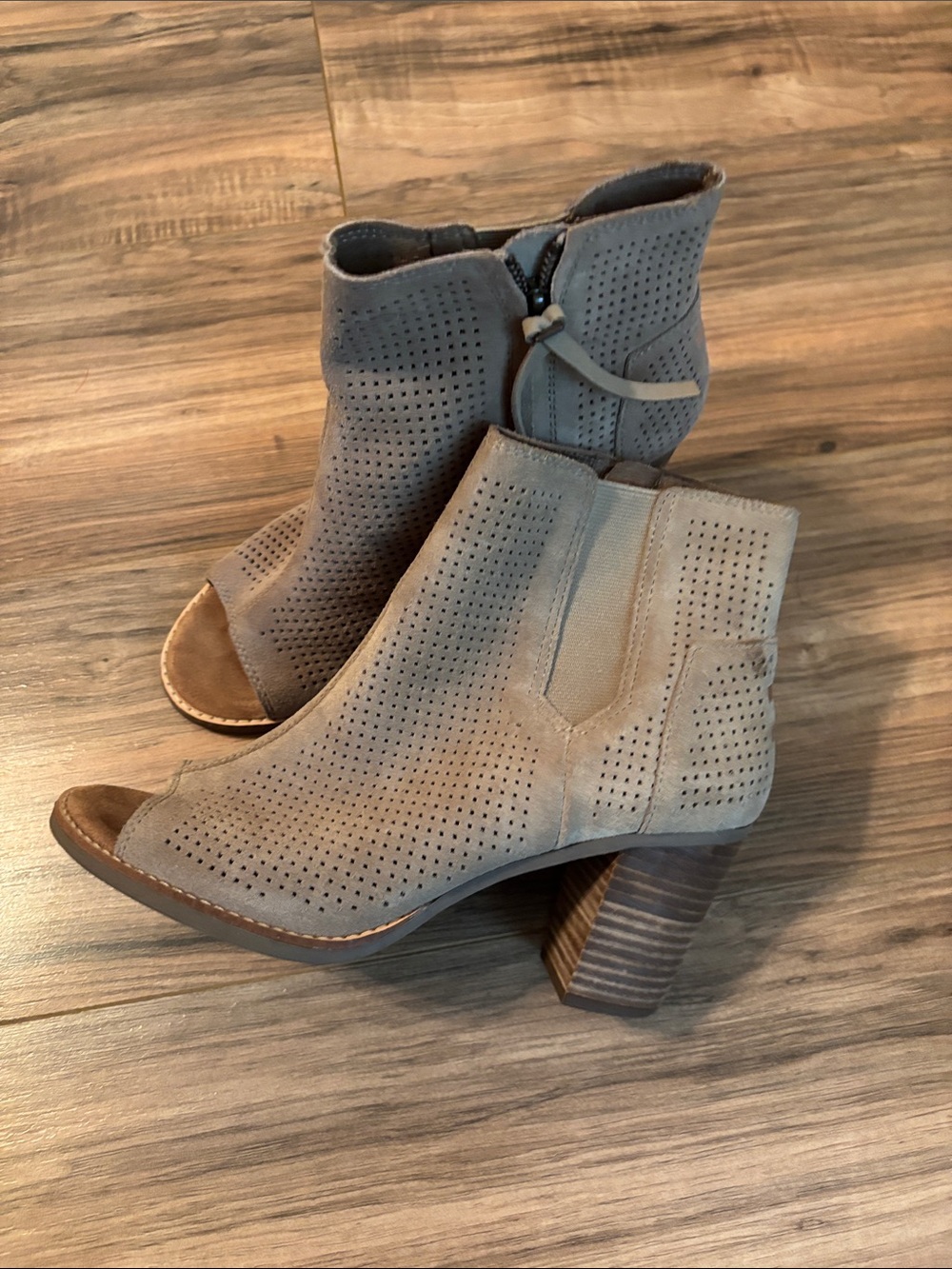 Toms Taupe Perforated Peep-Toe Ankle Booties